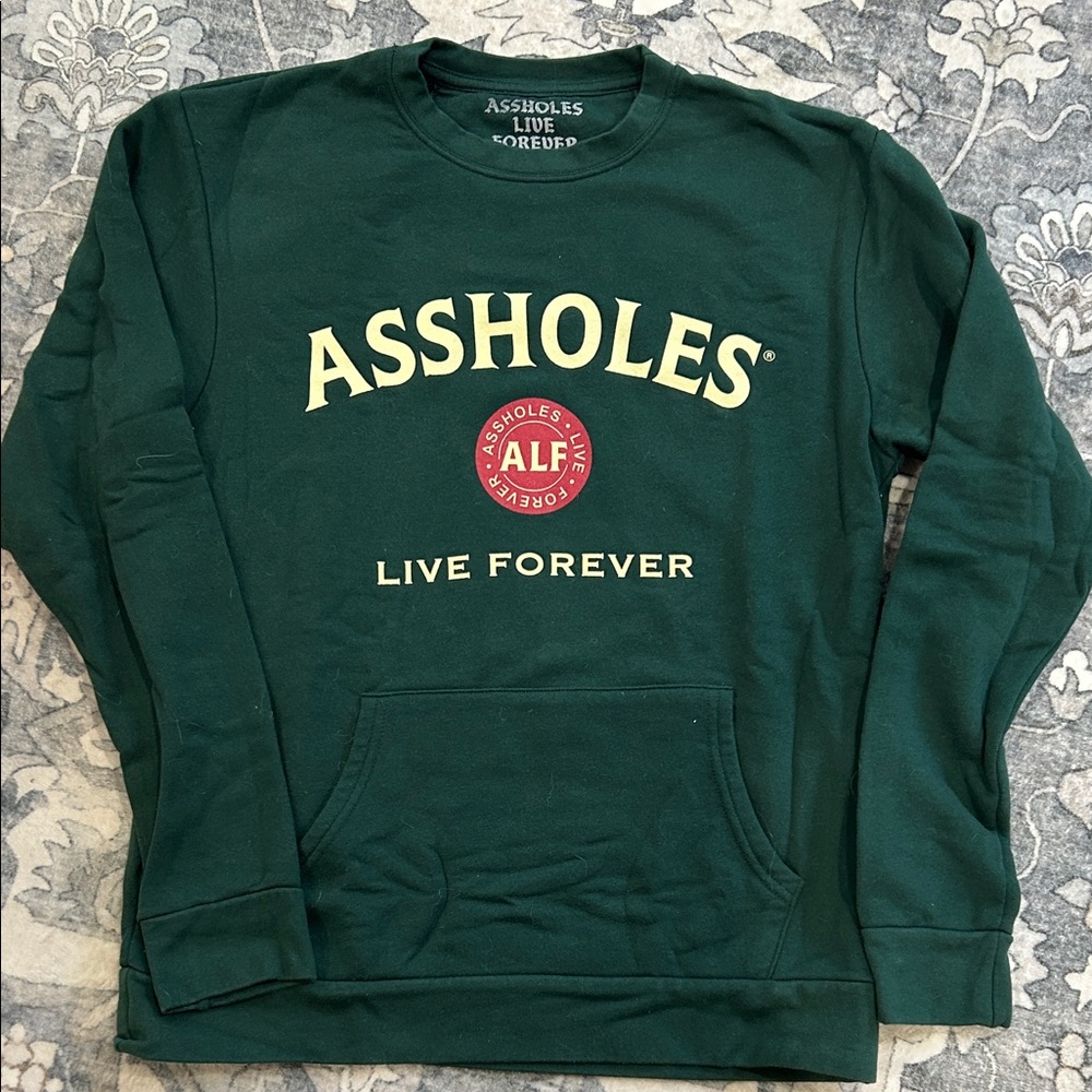 Assholes Live Forever Crewneck Sweater in Deep Green